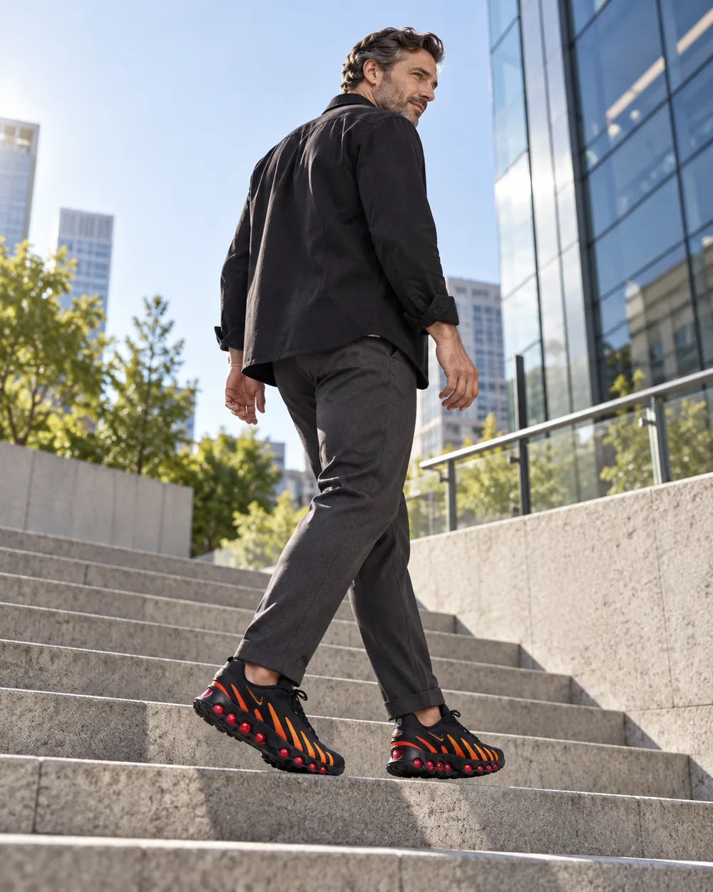 Illustration of a man in contemporary clothes wearing tubular-Air sneakers