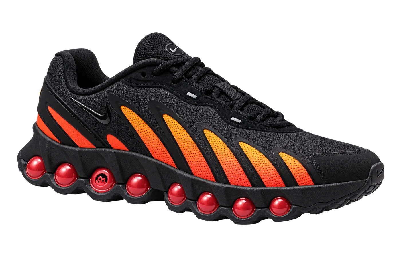 Illustrated contemporary sneaker with eight visible cushioning tubes