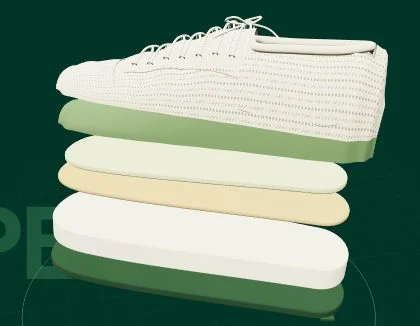 The interactive sneaker separated into its upper, footbed and sole layers